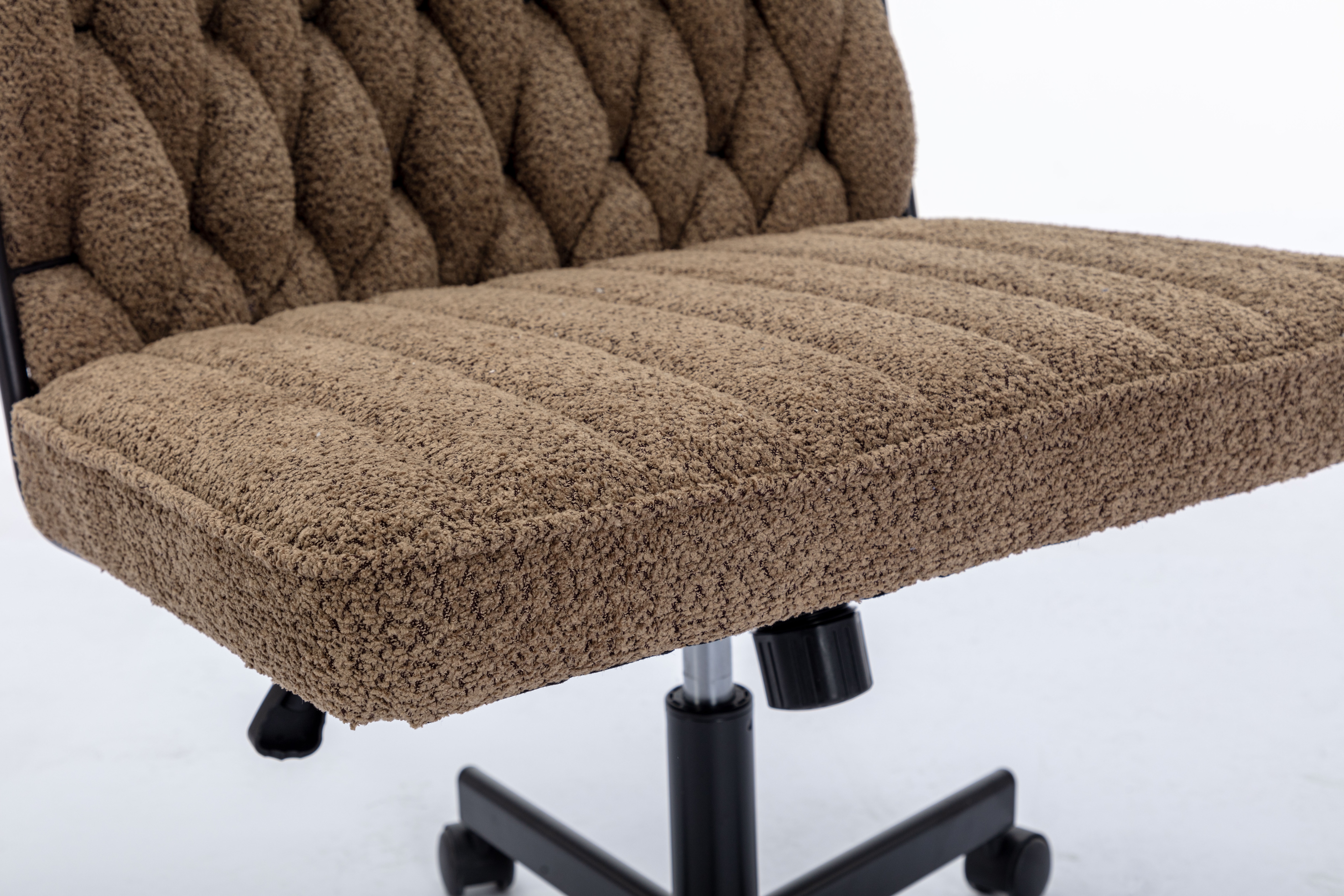Criss Cross Legged Office Desk Chair With Wheels, Modern Armless Desk Chair With Wide Seat, Home Office Chairs For Work, Meditation, Vanity,Brown_voghion.com